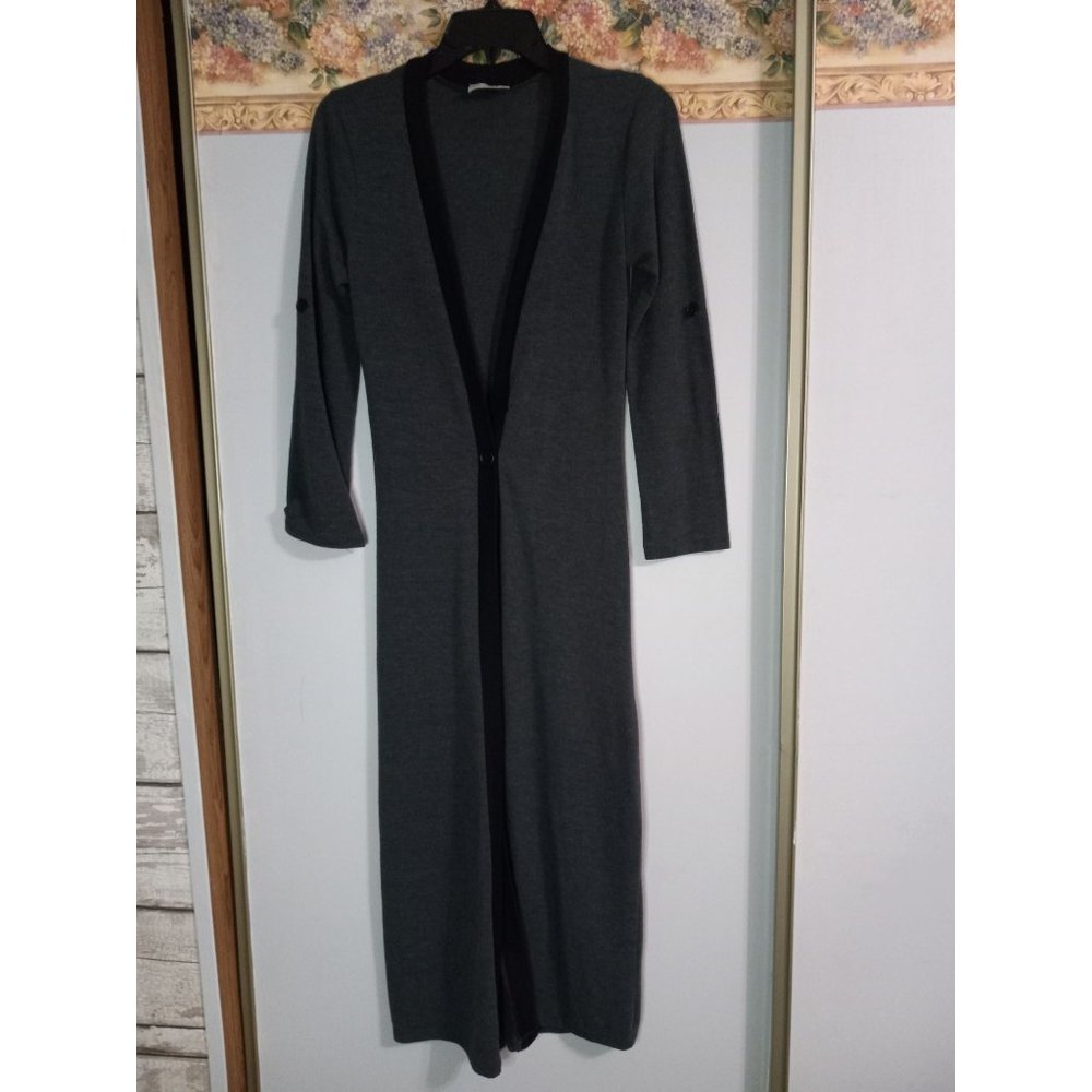 Poetry Small Grey Black Maxi Duster Stretch Comfort Modern Casual Cardigan
